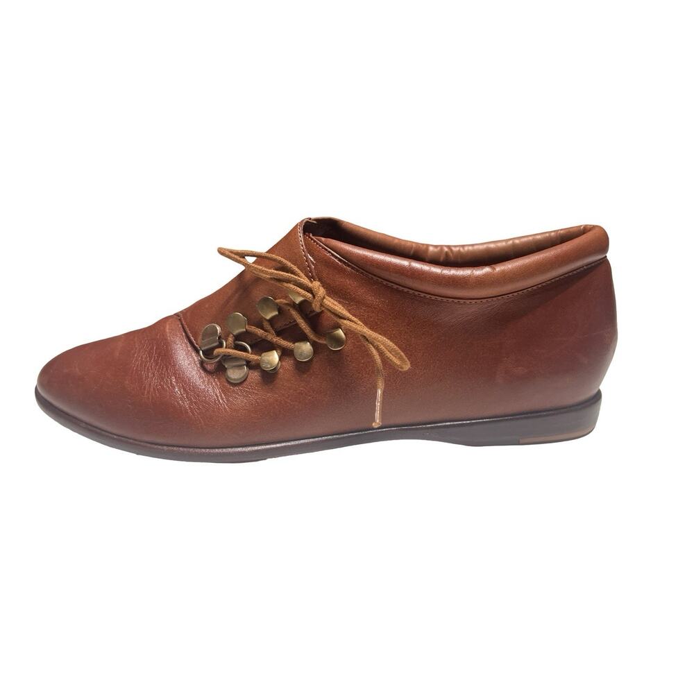 Vtg Footworks Brown Leather Ankle Booties Boots Cottagecore 90s Side Lace-Up 8M
